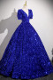 Shop 2025 ANNAKOO Royal Blue Sequin V Neck Puffy Sleeve Prom Dress Under 169