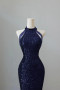 Shop 2025 ANNAKOO Navy Blue High Neck Sequin Trumpet Mermaid Prom Dress Under 139