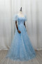 Shop 2025 ANNAKOO Blue SnowFlake Sparkle Tulle A Line Short Sleeves Prom Dress Under 159