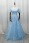 Shop 2025 ANNAKOO Blue SnowFlake Sparkle Tulle A Line Short Sleeves Prom Dress Under 159