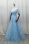 Shop 2025 ANNAKOO Blue SnowFlake Sparkle Tulle A Line Short Sleeves Prom Dress Under 159