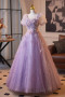 Shop 2025 ANNAKOO Lilac Sqaure Short Sleeves Tulle Floral Prom Dress Under 157