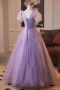Shop 2025 ANNAKOO Lilac Sqaure Short Sleeves Tulle Floral Prom Dress Under 157