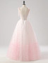 Pink Spaghetti Strap Tulle Sequin A Line Prom Dress