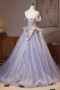 Shop 2025 ANNAKOO Light Purple Tulle Floral Appliques Off The Shoulder Prom Dress Under 179