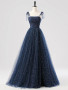 Shop 2025 ANNAKOO Navy Tulle Spaghetti Strap Sequin Sparkle Prom Dress Under 149
