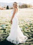 Mermaid V-Neck Backless Sleeveless White Lace Wedding Dress