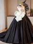 Shop 2025 ANNAKOO White & Black Satin Bow Flower A Line Prom Dress Under 179