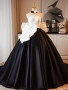 Shop 2025 ANNAKOO White & Black Satin Bow Flower A Line Prom Dress Under 179