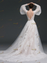 Shop 2025 ANNAKOO  Long Sleeve V Neck Trumpet Mermaid Lace Detachable Train Wedding Dress Under 289