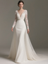 Shop 2025 ANNAKOO A Line V Neck Tulle Lace Long Sleeve Wedding Dress With Detachable Train Under 239
