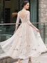 Shop 2025 Annakoo Scoop Half Sleeve Lace Chiffon Tea Length Wedding Dress Under 149