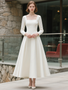 Shop 2025 ANNAKOO Long Sleeves Square Satin A Line Tea Length Wedding Dress Under 139