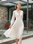 Shop 2025 ANNAKOO Long Sleeve V Neck Chiffon Tea Length Wedding Dress Under 99