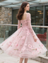 Shop 2025 ANNAKOO Pink Long Sleeve Square Tea Length Tulle Wedding Dress Under 159