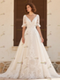 Shop 2025 ANNAKOO Half Sleeve V Neck Lace Tulle A Line Wedding Dress Under 189