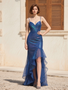 Shop 2025 ANNAKOO Spaghetti Straps Blue Ruffles Tulle Sparkle Prom Dress Under 169