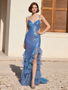 Shop 2025 ANNAKOO Blue Spaghetti Straps Sparkle Tulle Ruffles Prom Dress Under 189