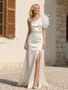 Shop 2025 ANNAKOO Feather One Shoulder Satin Wedding Dress With Slit Under 289