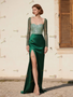 Shop 2025 ANNAKOO Green Long Sleeve Sequin Sheath Column Prom Dress With Slit Under 189