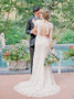 Open Back Cap Sleeves Lace Sheath Bateau Wedding Dress