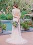 Open Back Cap Sleeves Lace Sheath Bateau Wedding Dress