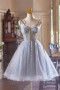 Shop 2025 ANNAKOO Spaghetti Strap Gray Tulle Knee Length A-Line Homecoming Dress Under 129
