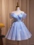 Shop 2025 ANNAkOO Blue Tulle Short A-Line Butterfly Pearls Homecoming Dress Under 139
