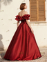Shop 2025 ANNAKOO Burgundy Off The Shoulder Satin A Line Prom Dress Under 159