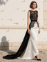 Shop 2025 ANNAKOO Black Scoop Trumpet Mermaid White Satin Prom Dress Under 189