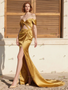 Shop 2025 ANNAKOO Gold Off The Satin Cut Out Trumpet Mermaid Prom Dress Under 149