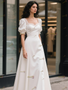 Shop 2025 ANNAKOO Puffy Sleeve A Line Satin Lace Square Wedding Dress Under 199