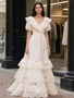 Shop 2025 ANNAKOO White V Neck Cotton Ruffles Lace A Line Wedding Dress Under 189