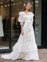 Shop 2025 ANNAKOO Vintage Lace Puffy Sleeve A Line Ruffles Wedding Dress Under 198