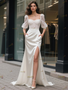 Shop 2025 ANNAKOO Lace Puffy Sleeve Trumpet Mermaid Satin Pockets Wedding Dress With Slit Under 198