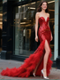 Red Sweetheart Sequin Trumpet Mermaid Prom Dress With Feather