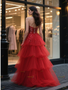 Shop 2025 ANNAKOO  Red Sweetheart Beading Layers Tulle A Line Prom Dress With Slit Under 389
