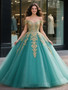 Shop 2025 ANNAKOO Blue Off The Shoulder Appliques Tulle Ball Gown Prom Dress Under 298