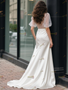 Shop 2025 ANNAKOO Puffy Sleeve Scoop Trumpet Mermaid Satin Wedding Dress With Pockets Under 189