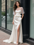 Shop 2025 ANNAKOO Puffy Sleeve Scoop Trumpet Mermaid Satin Wedding Dress With Pockets Under 189