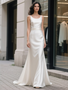 Shop 2025 ANNAKOO Scoop Satin Trumpet Mermaid Simple Wedding Dress Under 189