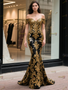 Shop 2025 ANNAKOO Off The Shoulder Trumpet Mermaid Gold & Black Prom Dress Under 229