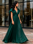 Shop 2025 ANNAKOO Chiffon Ruffles Sleeves V Neck Green A Line Bridesmaid Dress Under 129
