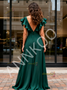 Shop 2025 ANNAKOO Chiffon Ruffles Sleeves V Neck Green A Line Bridesmaid Dress Under 129