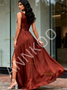 Shop 2025 ANNAKOO Auburn Chiffon Pleats A Line Scoop Bridesmaid Dress With Slit Under 189