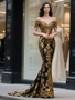 Shop 2025 ANNAKOO Black Gold Trumpet Mermaid Sequin Off The Shoulder Prom Dress Under 239