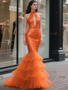 Shop 2025 ANNAKOO High Neck Orange Keyhole Sequin Trumpet Mermaid Prom Dress Under 199