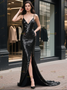 Shop 2025 ANNAKOO Black V Neck Sequin Trumpet Mermaid Prom Dress With Slit Under 189
