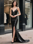 Shop 2025 ANNAKOO Black V Neck Sequin Trumpet Mermaid Prom Dress With Slit Under 189