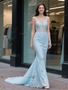 Shop 2025 ANNAKOO Baby Blue Spaghetti Straps Sequin Keyhole Mermaid Prom Dress Under 298